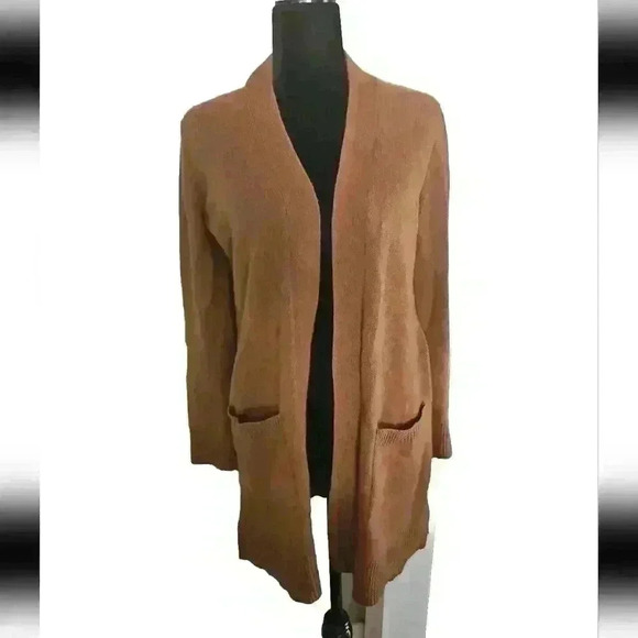 Theory Womens Brown Rib Sleeve 100% Cashmere Cardigan In Syrup M - Picture 2 of 12